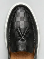 Men's Checkered Tassel Slip-On Casual Loafer Dress Shoes - Image 8