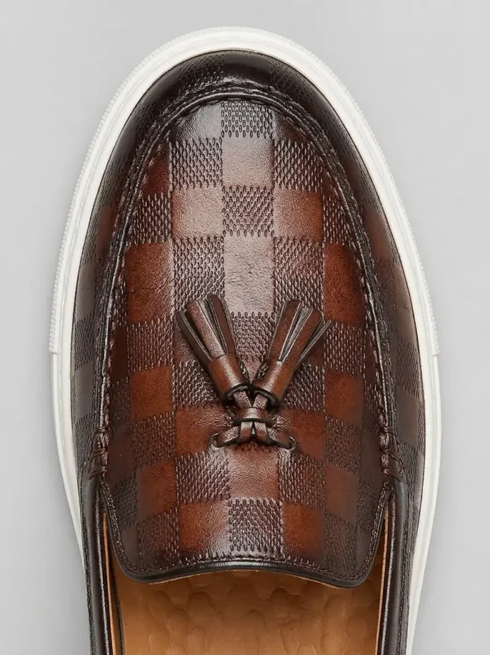 Men's Checkered Tassel Slip-On Casual Loafer Dress Shoes - Image 3
