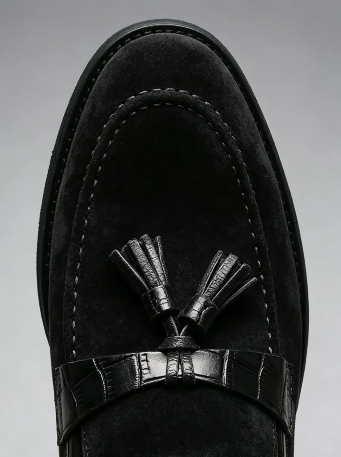 Men's Textured Strap Suede Tassel Dress Loafers - Image 14