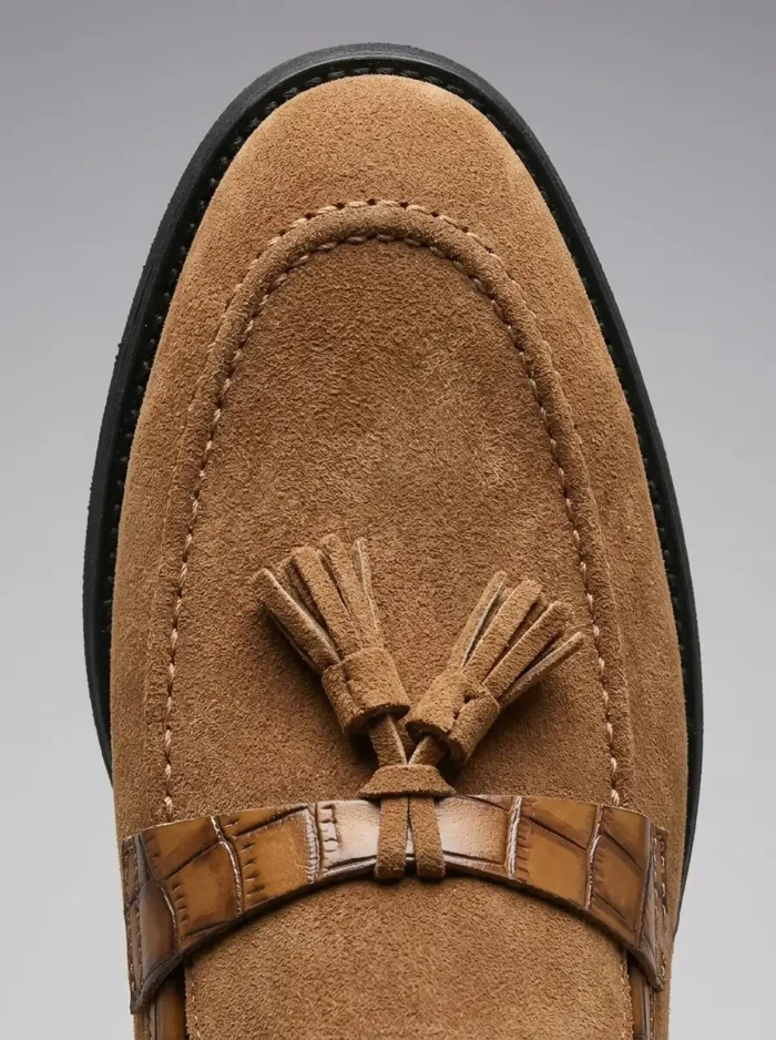 Men's Textured Strap Suede Tassel Dress Loafers - Image 9