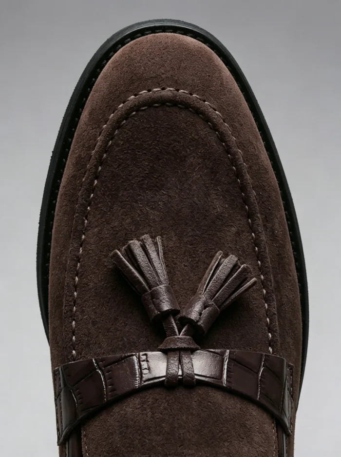 Men's Textured Strap Suede Tassel Dress Loafers - Image 4
