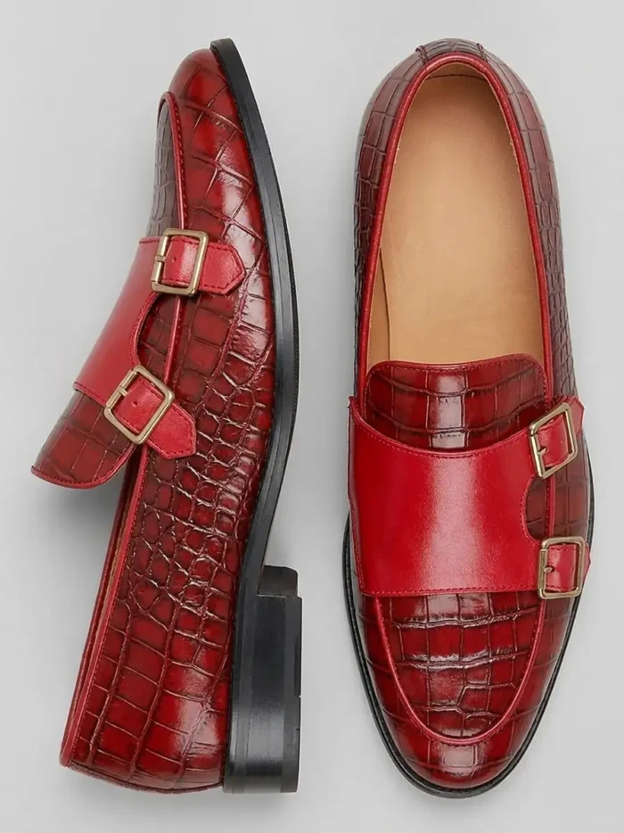Men's Crocodile Embossed Double Monk Strap Loafer Dress Shoes - Image 11