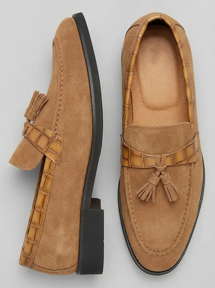 Men's Textured Strap Suede Tassel Dress Loafers - Image 7
