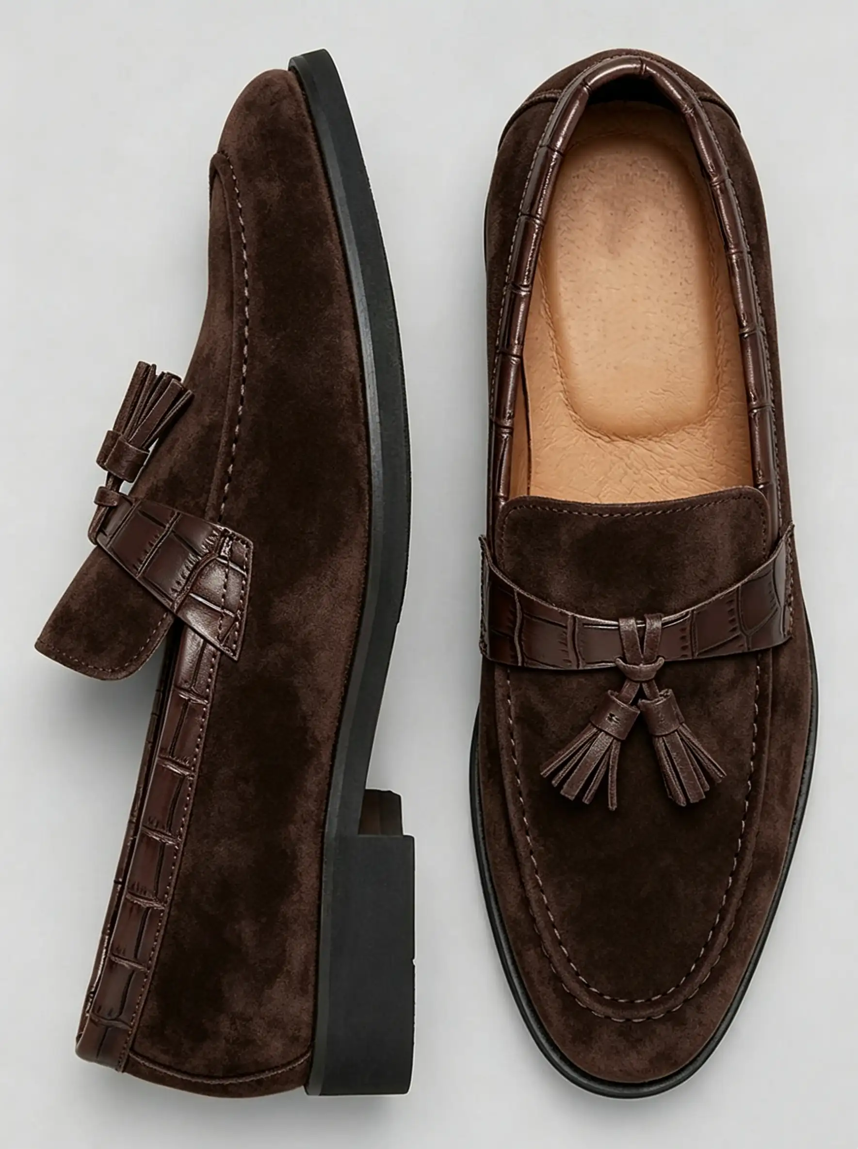 展示 Men's Textured Strap Suede Tassel Dress Loafers - Image 1