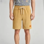 Vintage Embroidered Leather-Patch Corduroy Drawstring Shorts - Image 12