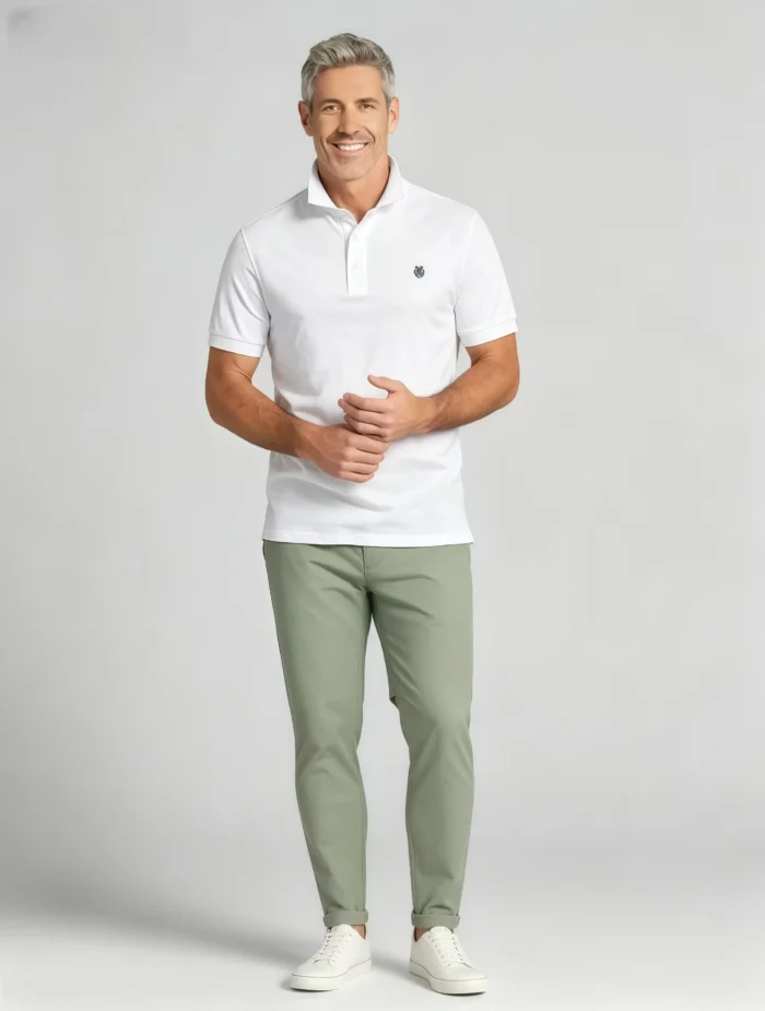Delicate Crest Embroidery Lapel Polo, Slim Fit Casual Short Sleeve Top for Men - Image 10