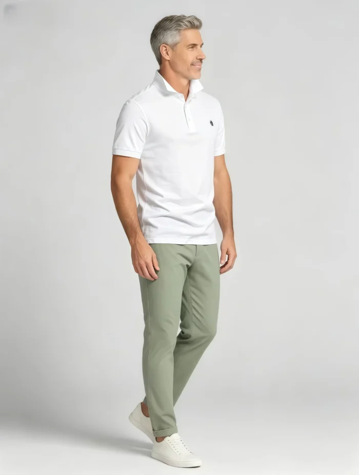 Delicate Crest Embroidery Lapel Polo, Slim Fit Casual Short Sleeve Top for Men - Image 12