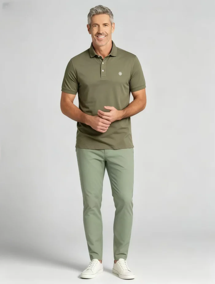 Delicate Crest Embroidery Lapel Polo, Slim Fit Casual Short Sleeve Top for Men - Image 14