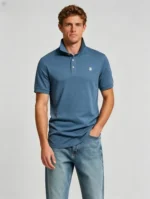 Delicate Crest Embroidery Lapel Polo, Slim Fit Casual Short Sleeve Top for Men - Image 2