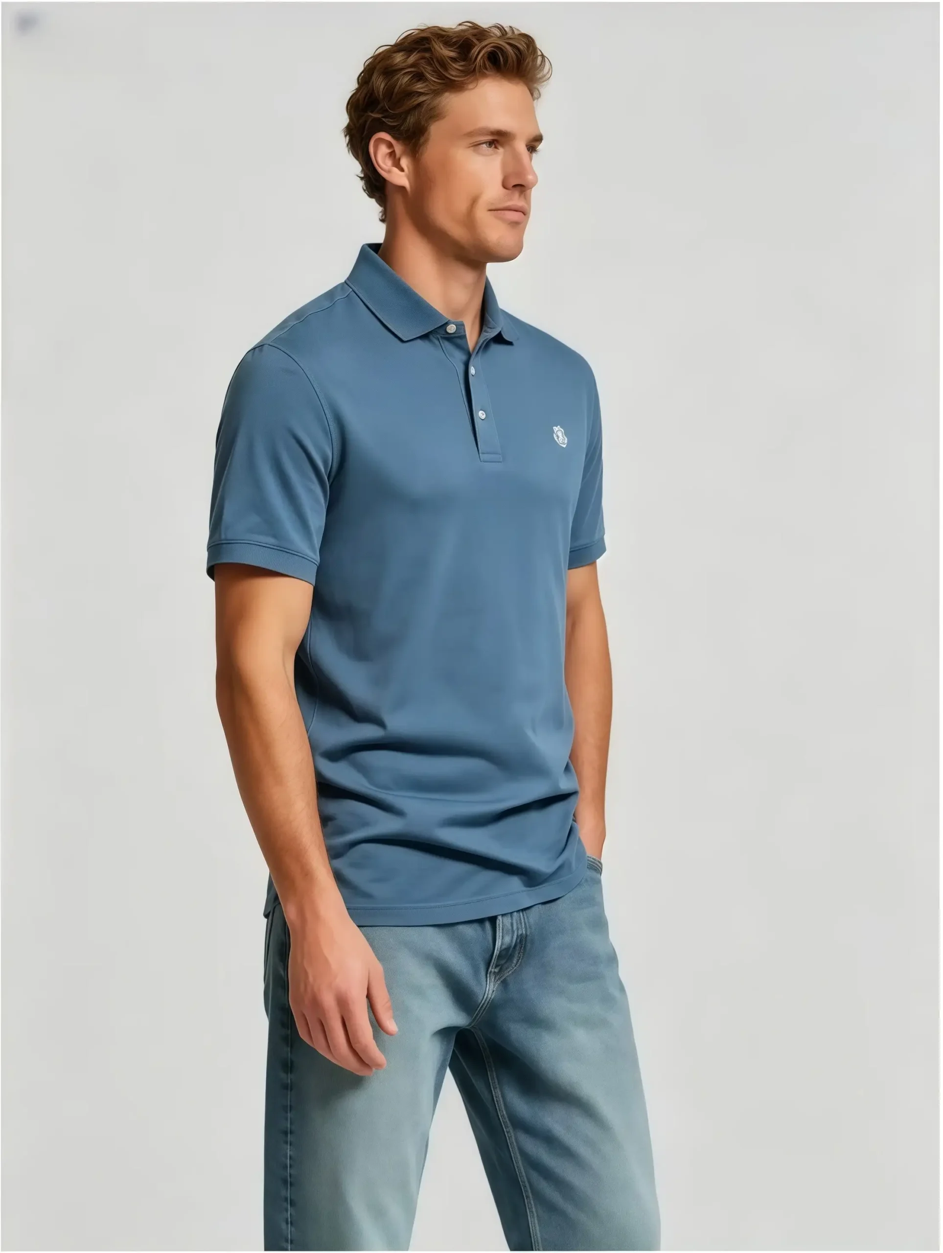 微信图片_20260609115706_278_4 Delicate Crest Embroidery Lapel Polo, Slim Fit Casual Short Sleeve Top for Men - Image 1