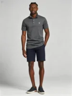 Delicate Crest Embroidery Lapel Polo, Slim Fit Casual Short Sleeve Top for Men - Image 22