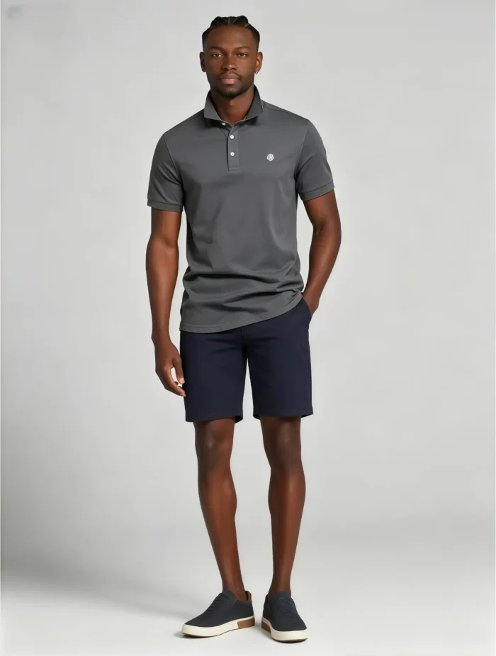 Delicate Crest Embroidery Lapel Polo, Slim Fit Casual Short Sleeve Top for Men - Image 22