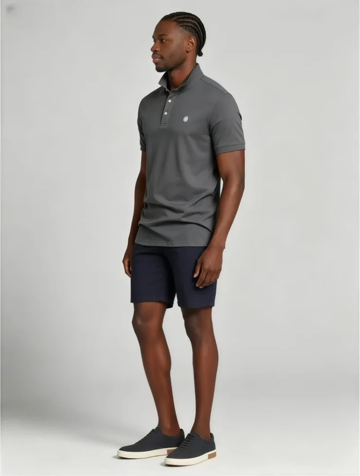 Delicate Crest Embroidery Lapel Polo, Slim Fit Casual Short Sleeve Top for Men - Image 24
