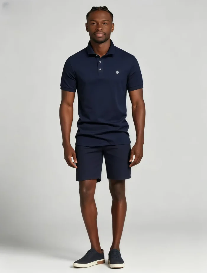 Delicate Crest Embroidery Lapel Polo, Slim Fit Casual Short Sleeve Top for Men - Image 26