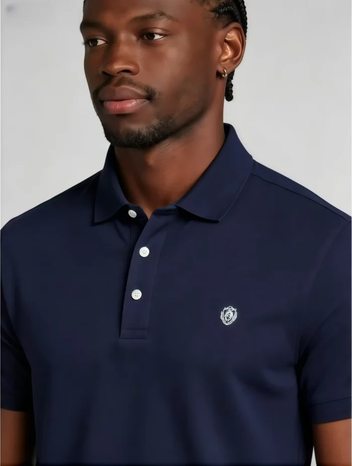 Delicate Crest Embroidery Lapel Polo, Slim Fit Casual Short Sleeve Top for Men - Image 27