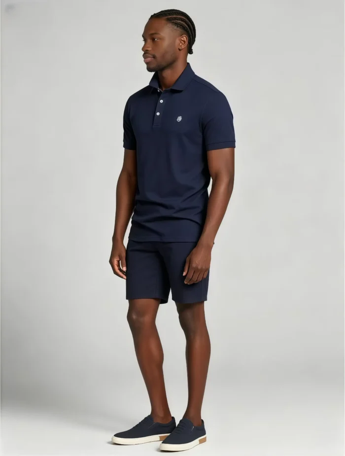 Delicate Crest Embroidery Lapel Polo, Slim Fit Casual Short Sleeve Top for Men - Image 28