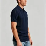 Vertical Stripe V Notch Knit Lapel Polo, Slim Fit Breathable Casual Short Sleeve Top for Men