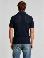 Vertical Stripe V Notch Knit Lapel Polo, Slim Fit Breathable Casual Short Sleeve Top for Men - Image 4