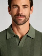 Vertical Stripe V Notch Knit Lapel Polo, Slim Fit Breathable Casual Short Sleeve Top for Men - Image 7