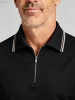 Striped Trim Zip Lapel Polo, Slim Fit Casual Short Sleeve Top for Men - Image 12