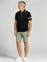 Striped Trim Zip Lapel Polo, Slim Fit Casual Short Sleeve Top for Men - Image 11