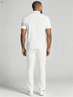 Striped Trim Zip Lapel Polo, Slim Fit Casual Short Sleeve Top for Men - Image 6