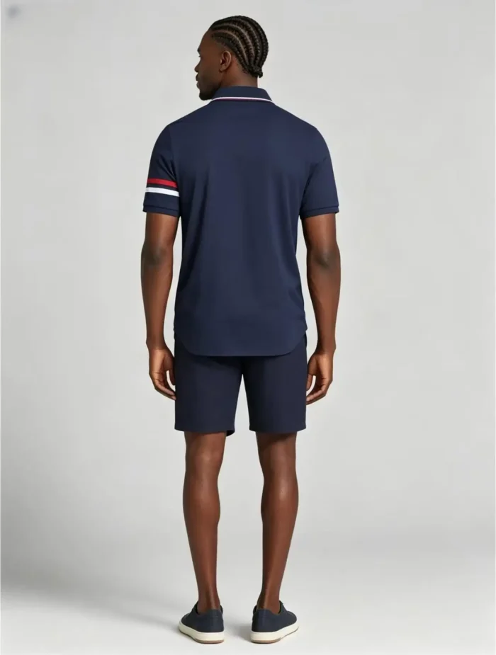 Striped Trim Zip Lapel Polo, Slim Fit Casual Short Sleeve Top for Men - Image 2
