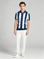 Men's Bold Vertical Stripe Half Zip Short Sleeve Knit Polo Retro Summer Casual Top - Image 13