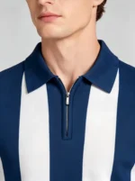 Men's Bold Vertical Stripe Half Zip Short Sleeve Knit Polo Retro Summer Casual Top - Image 12