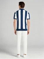Men's Bold Vertical Stripe Half Zip Short Sleeve Knit Polo Retro Summer Casual Top - Image 10
