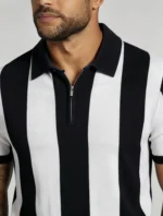 Men's Bold Vertical Stripe Half Zip Short Sleeve Knit Polo Retro Summer Casual Top - Image 8