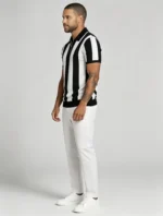 Men's Bold Vertical Stripe Half Zip Short Sleeve Knit Polo Retro Summer Casual Top - Image 7