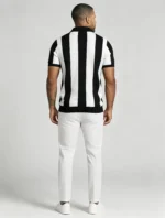 Men's Bold Vertical Stripe Half Zip Short Sleeve Knit Polo Retro Summer Casual Top - Image 6