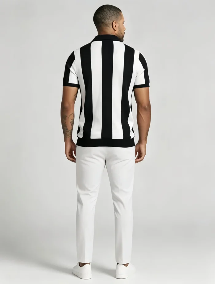Men's Bold Vertical Stripe Half Zip Short Sleeve Knit Polo Retro Summer Casual Top - Image 6