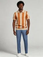 Men's Bold Vertical Stripe Half Zip Short Sleeve Knit Polo Retro Summer Casual Top - Image 5