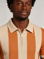 Men's Bold Vertical Stripe Half Zip Short Sleeve Knit Polo Retro Summer Casual Top - Image 4