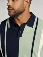 Men's Color Block Vertical Stripe Two Button Short Sleeve Knit Polo Summer Retro Casual Top - Image 12