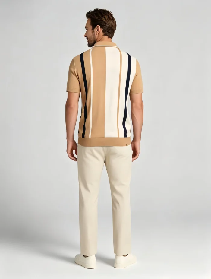 Men's Color Block Vertical Stripe Two Button Short Sleeve Knit Polo Summer Retro Casual Top - Image 6