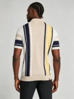 Men's Color Block Vertical Stripe Two Button Short Sleeve Knit Polo Summer Retro Casual Top - Image 2
