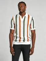 Men's Striped Mesh Notch Knit Polo - Image 2