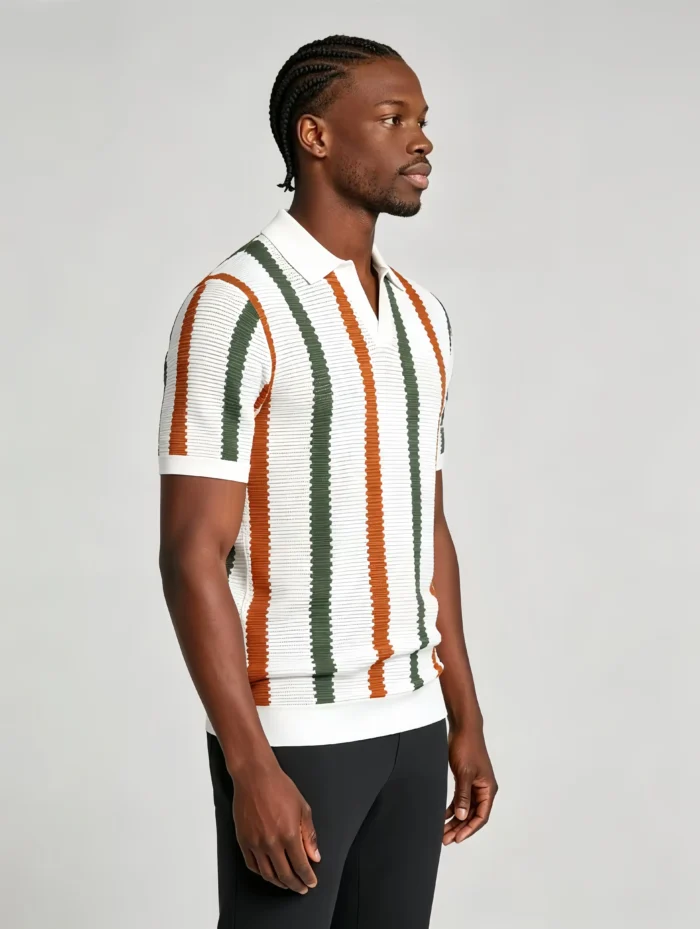 Men's Striped Mesh Notch Knit Polo - Image 5