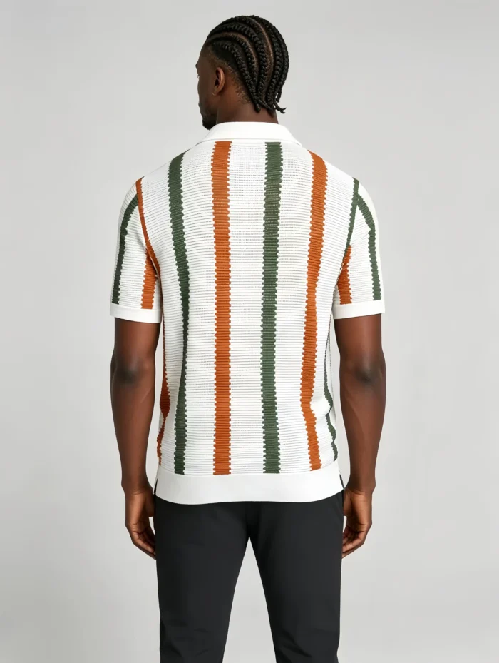 Men's Striped Mesh Notch Knit Polo - Image 4