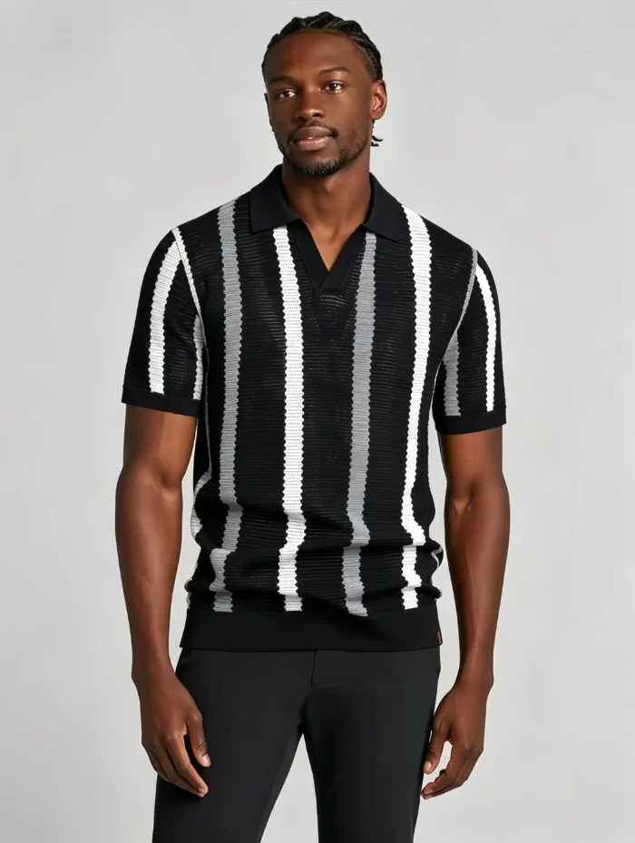 Men's Striped Mesh Notch Knit Polo - Image 17