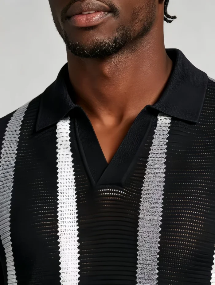 Men's Striped Mesh Notch Knit Polo - Image 16