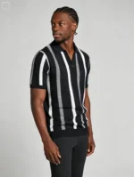 Men's Striped Mesh Notch Knit Polo - Image 15