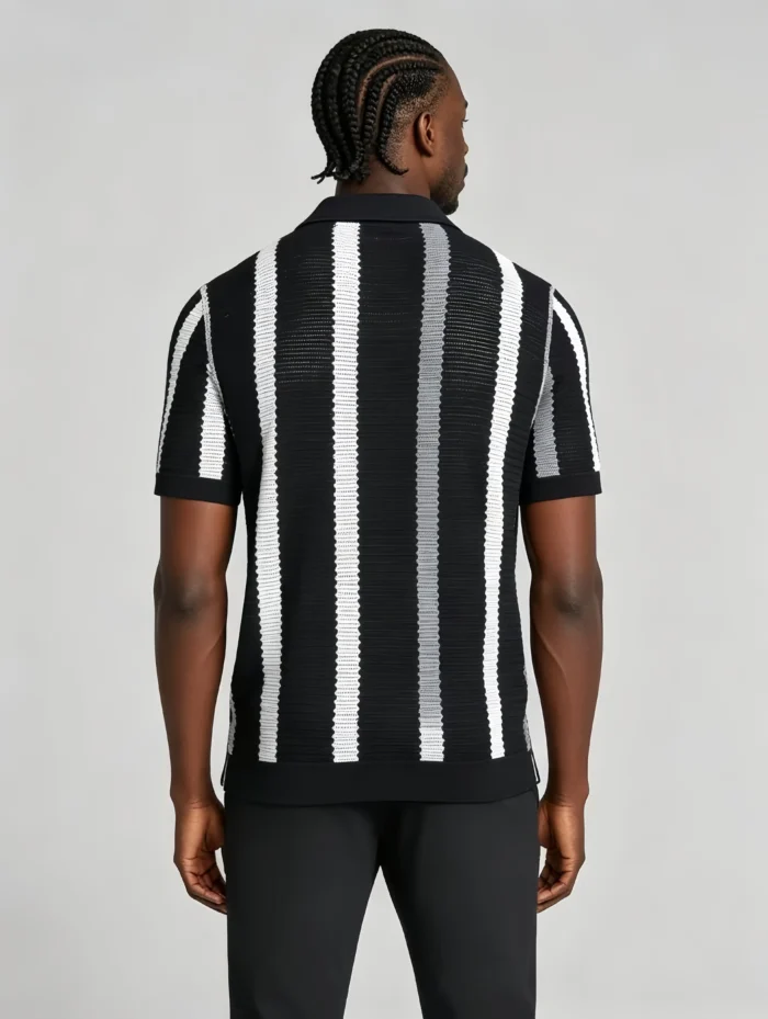 Men's Striped Mesh Notch Knit Polo - Image 14
