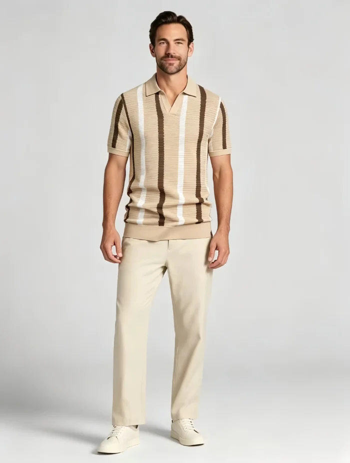 Men's Striped Mesh Notch Knit Polo - Image 13