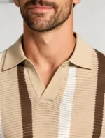 Men's Striped Mesh Notch Knit Polo - Image 12