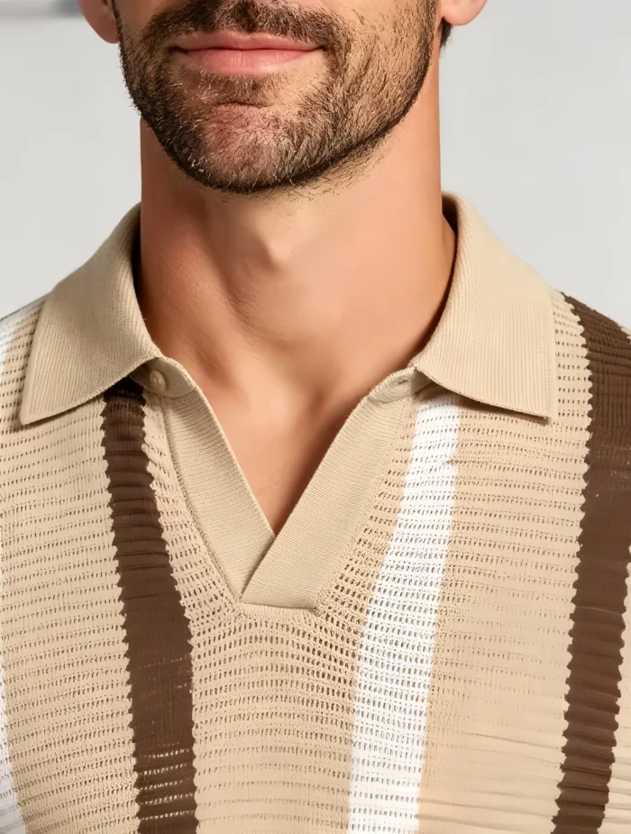 Men's Striped Mesh Notch Knit Polo - Image 12