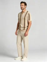 Men's Striped Mesh Notch Knit Polo - Image 11
